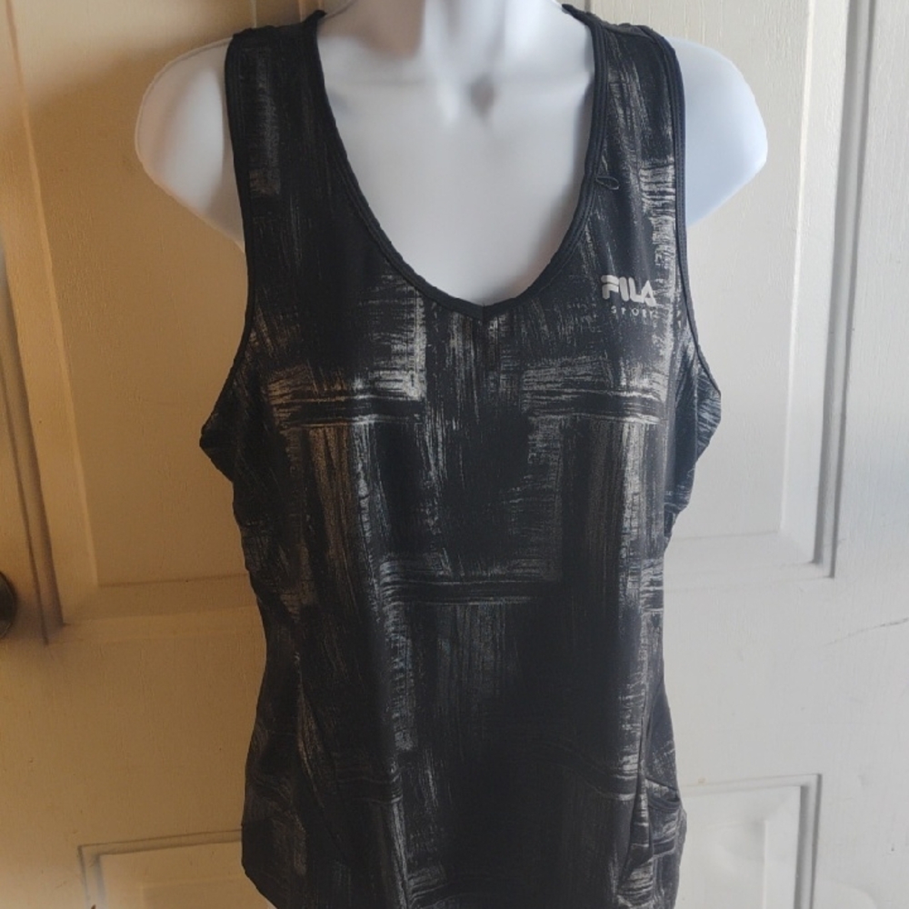Fila Women's Black and Gray Patterned Tank Top